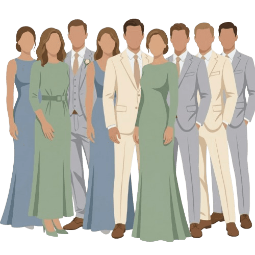 Entourage attire — follow the color palette
